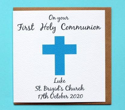 A personalised first holy communion card for a boy